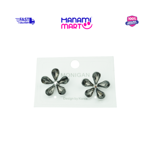 Black Crystal Flower Stud Earrings