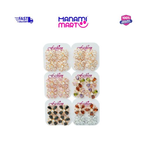 Crystal Flower Stud Earrings Set