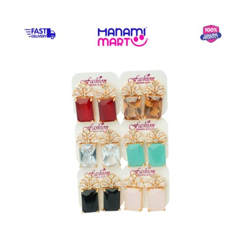 Crystal Rectangle Flower Stud Earrings