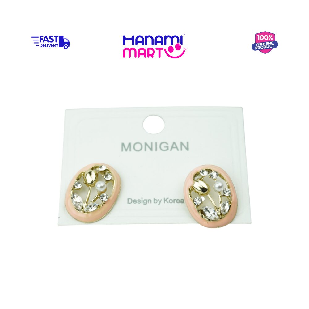 Peach Oval Crystal Pearl Stud Earrings