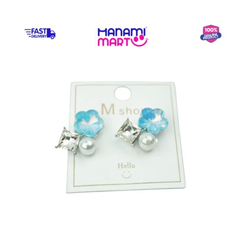 Sky Blue Flower Pearl Stud Earrings